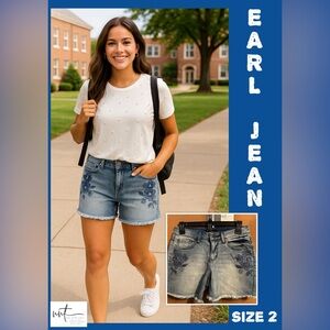 Earl Jean Denim Cut Off Floral Embroidered Blue Light Wash Shorts Size 2